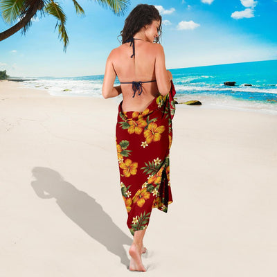 Orange Hibiscus Pattern Print Design HB026 Sarong Pareo Wrap-JORJUNE.COM