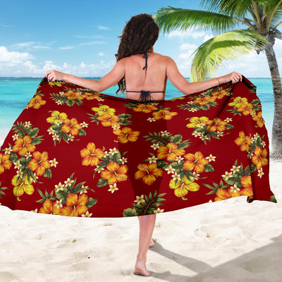 Orange Hibiscus Pattern Print Design HB026 Sarong Pareo Wrap-JORJUNE.COM