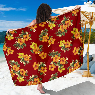 Orange Hibiscus Pattern Print Design HB026 Sarong Pareo Wrap-JORJUNE.COM