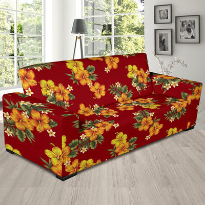 Orange Hibiscus Pattern Print Design HB026 Sofa Slipcover-JORJUNE.COM