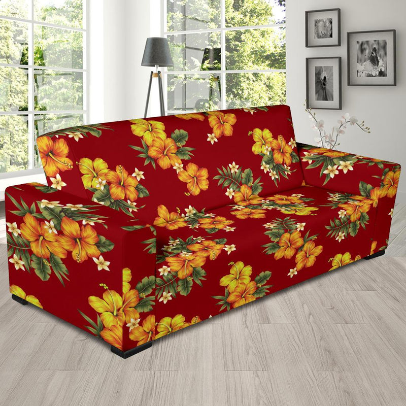 Orange Hibiscus Pattern Print Design HB026 Sofa Slipcover-JORJUNE.COM