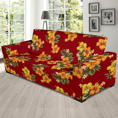 Orange Hibiscus Pattern Print Design HB026 Sofa Slipcover-JORJUNE.COM