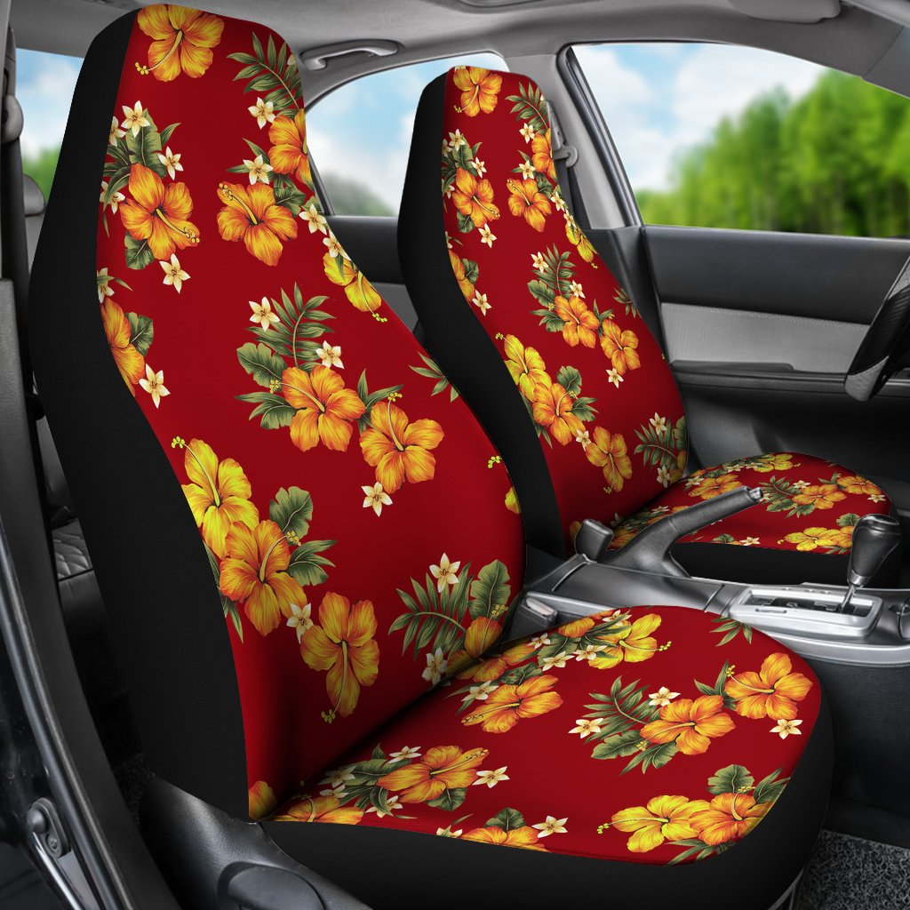 Orange Hibiscus Pattern Print Design HB026 Universal Fit Car Seat Covers-JorJune