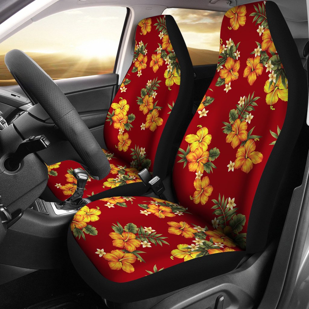 Orange Hibiscus Pattern Print Design HB026 Universal Fit Car Seat Covers-JorJune