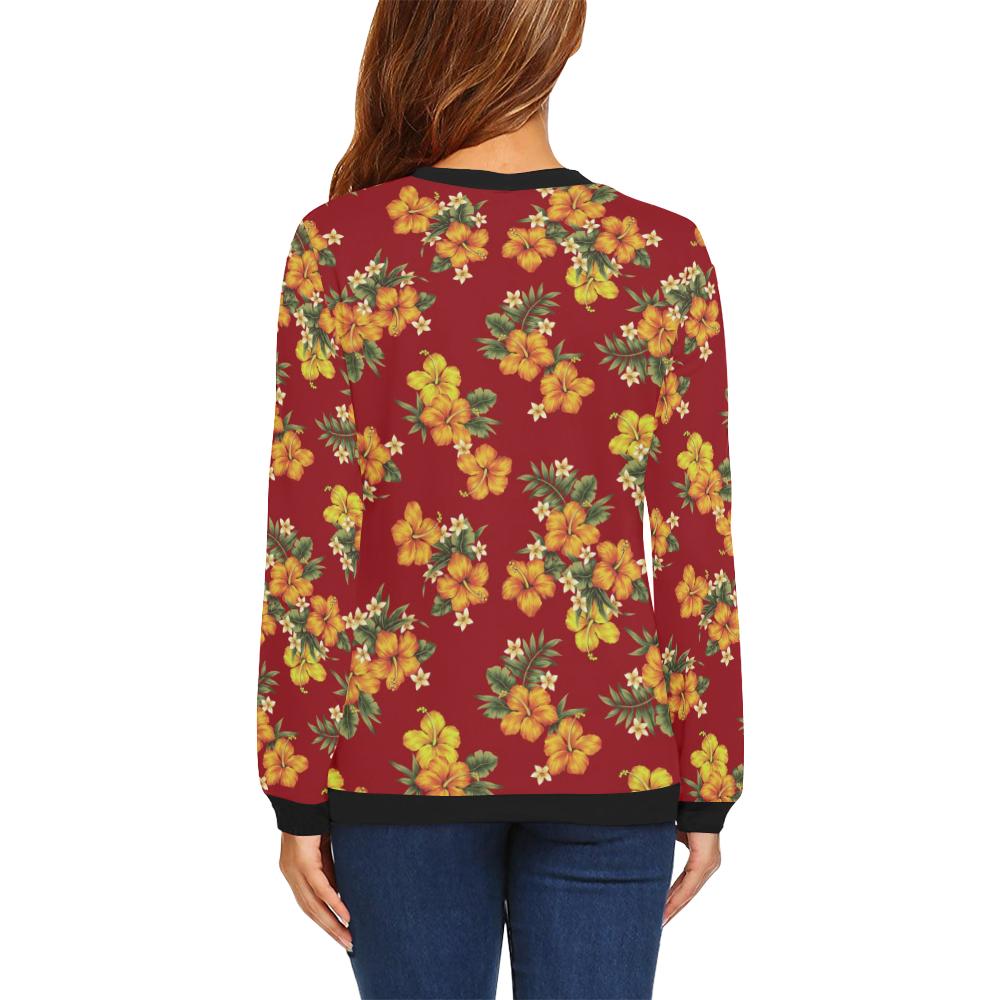 Orange Hibiscus Pattern Print Design HB026 Women Long Sleeve Sweatshirt-JorJune