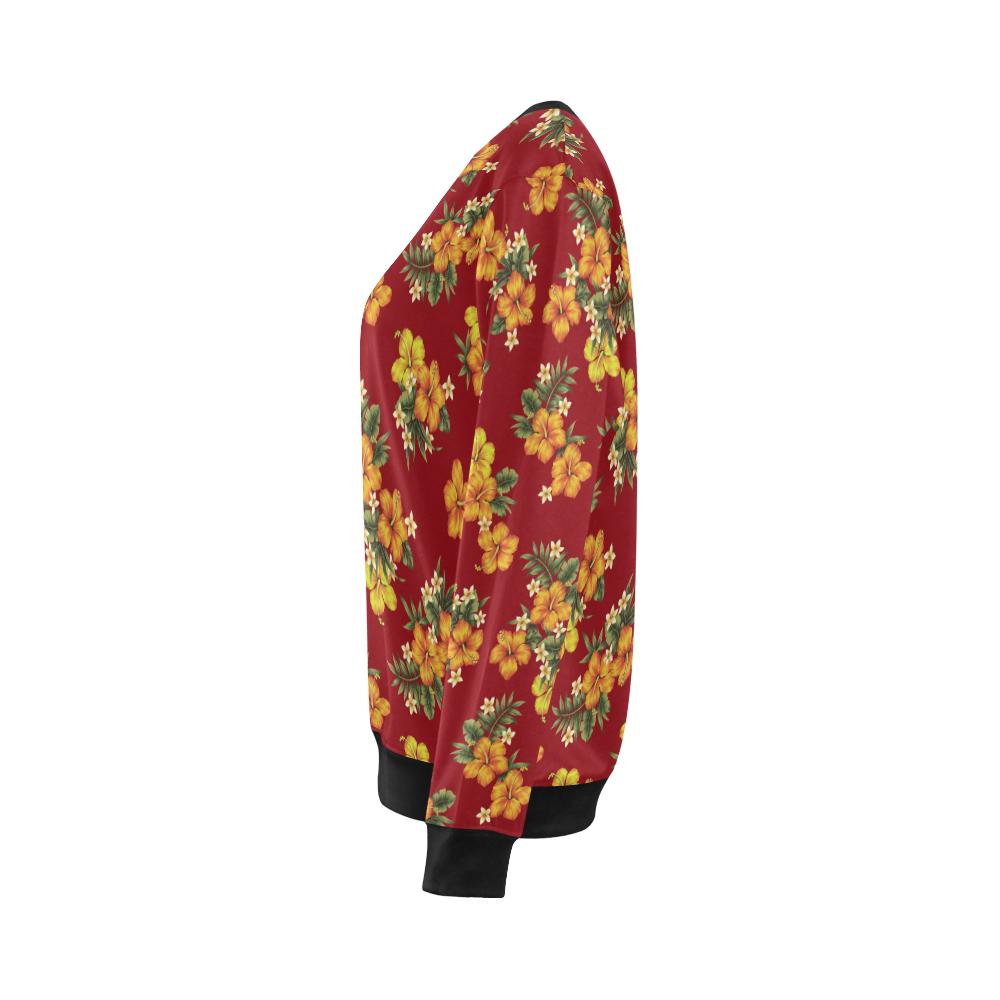 Orange Hibiscus Pattern Print Design HB026 Women Long Sleeve Sweatshirt-JorJune