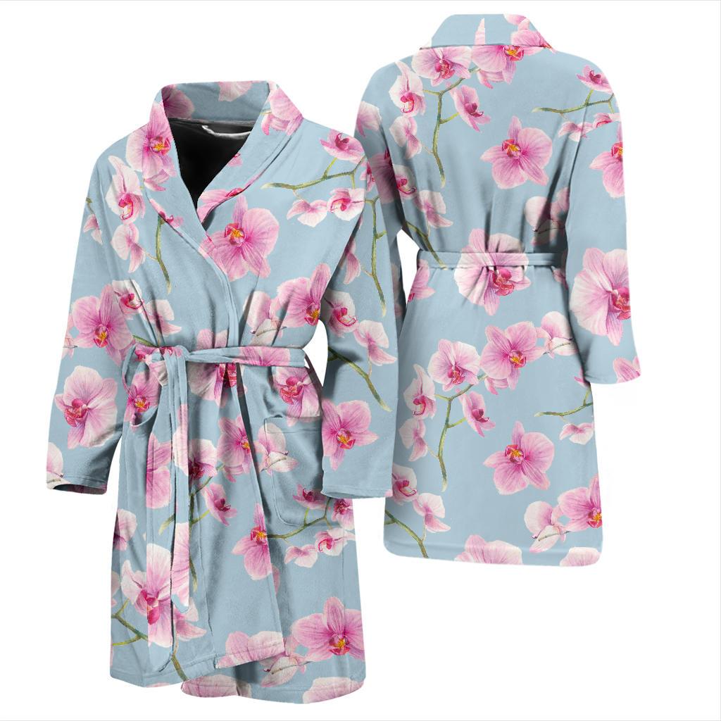 Orchid Pattern Print Design A01 Men Bathrobe-JORJUNE.COM