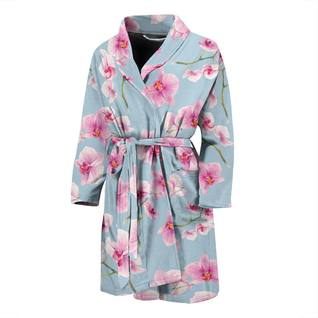 Orchid Pattern Print Design A01 Men Bathrobe-JORJUNE.COM