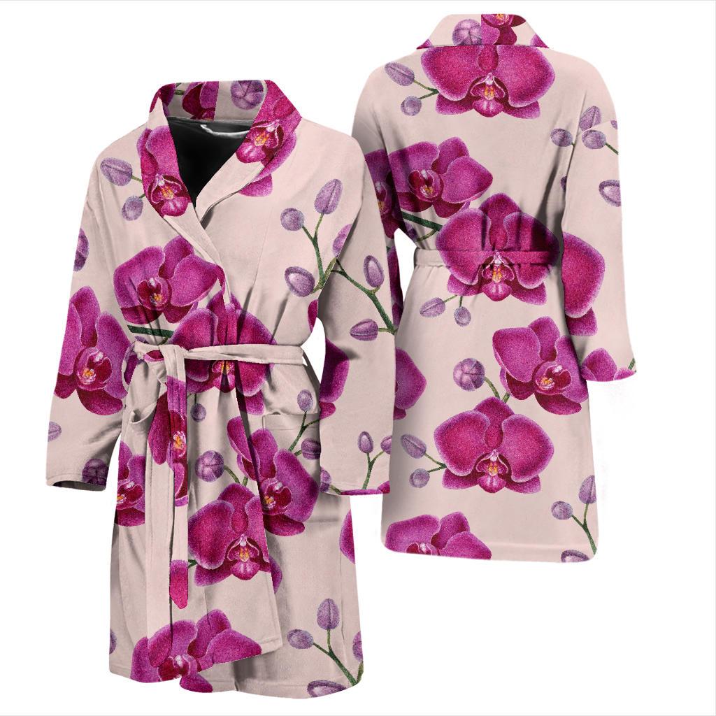 Orchid Pattern Print Design A02 Men Bathrobe-JORJUNE.COM