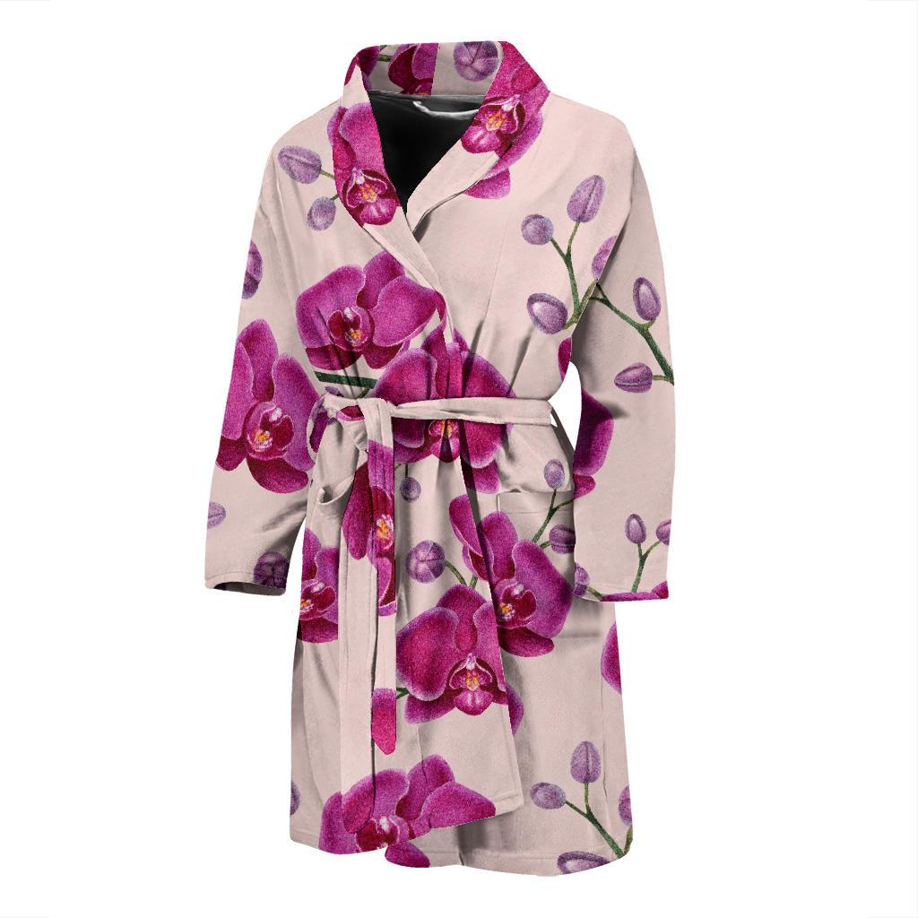 Orchid Pattern Print Design A02 Men Bathrobe-JORJUNE.COM