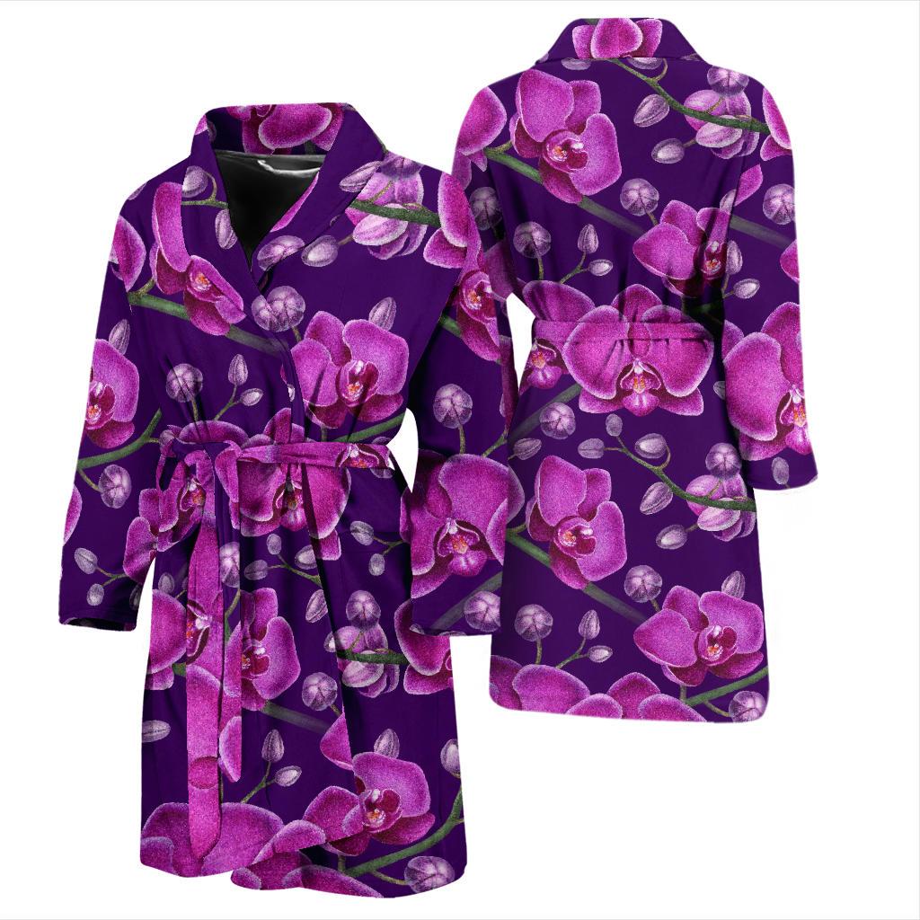Orchid Pattern Print Design A03 Men Bathrobe-JORJUNE.COM