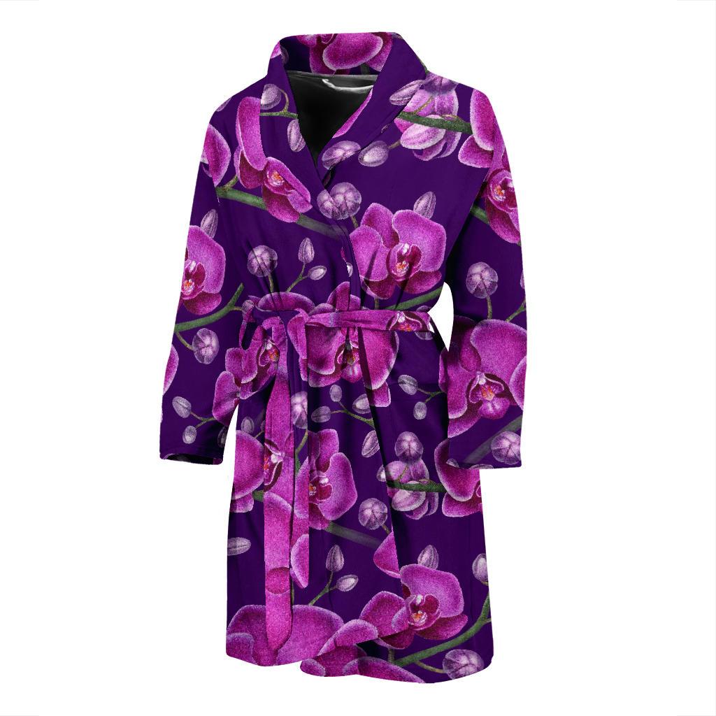 Orchid Pattern Print Design A03 Men Bathrobe-JORJUNE.COM
