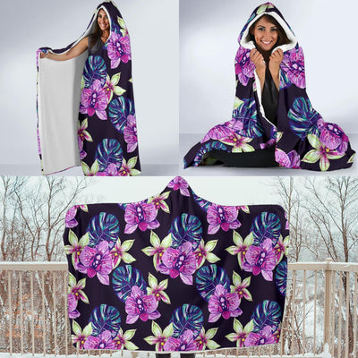 Orchid Pattern Print Design OR010 Hooded Blanket-JORJUNE.COM