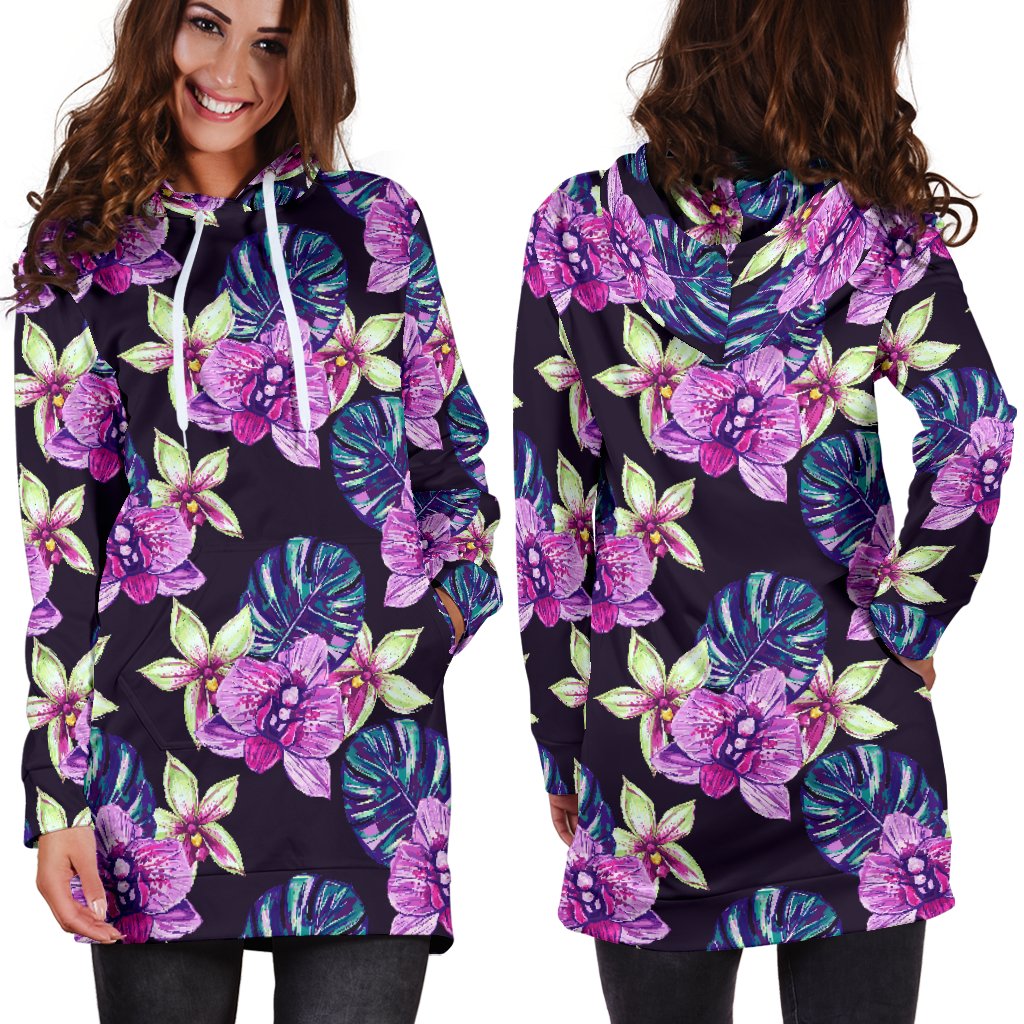 Orchid Pattern Print Design OR010 Women Hoodie Dress