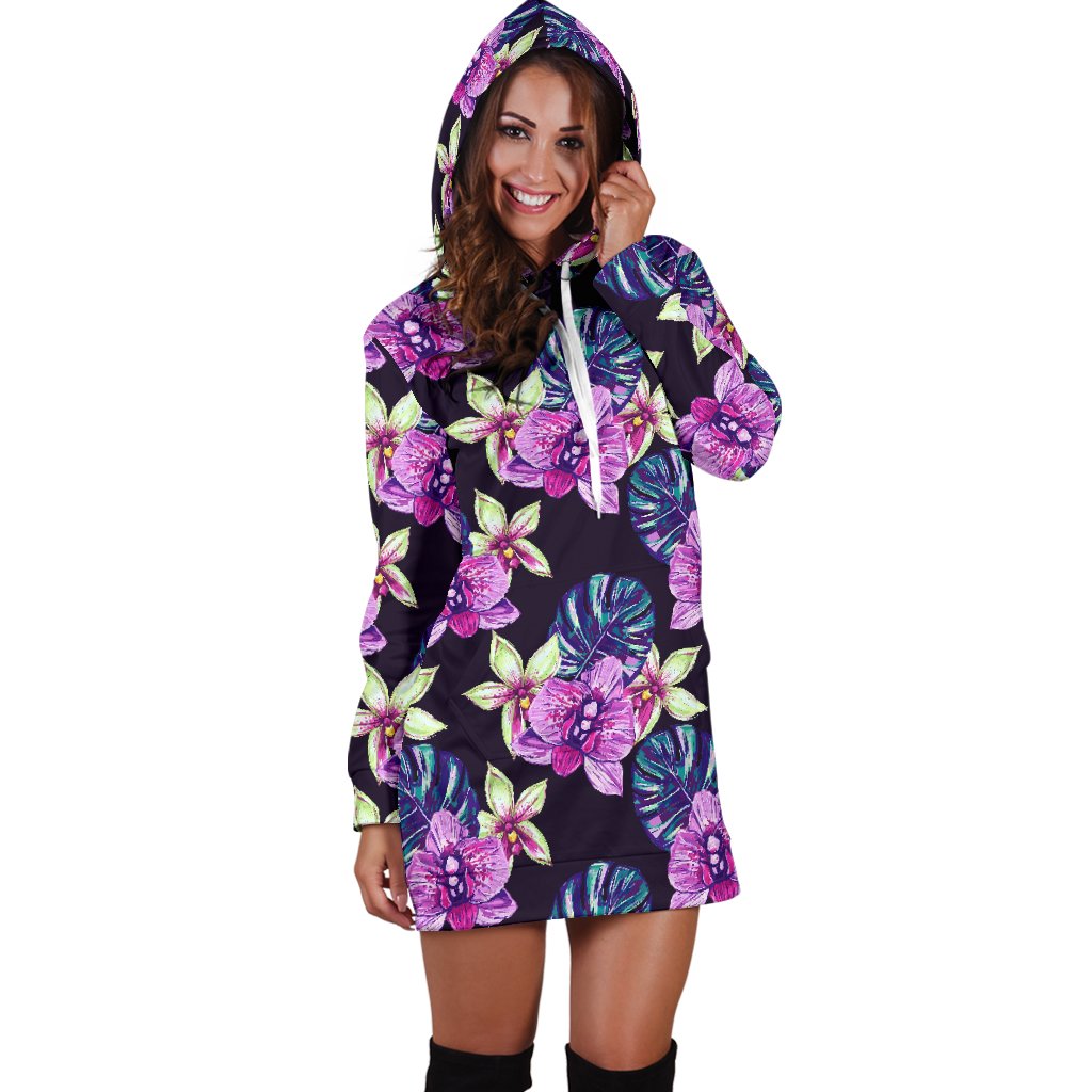 Orchid Pattern Print Design OR010 Women Hoodie Dress
