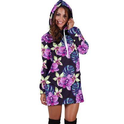 Orchid Pattern Print Design OR010 Women Hoodie Dress