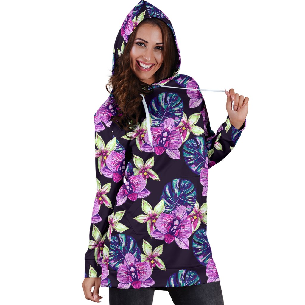 Orchid Pattern Print Design OR010 Women Hoodie Dress