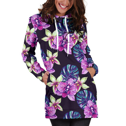 Orchid Pattern Print Design OR010 Women Hoodie Dress