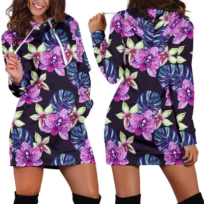 Orchid Pattern Print Design OR010 Women Hoodie Dress