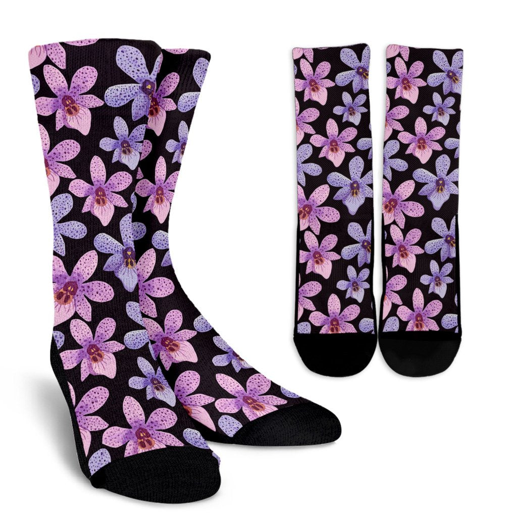 Orchid Pattern Print Design OR08 Crew Socks-JORJUNE.COM