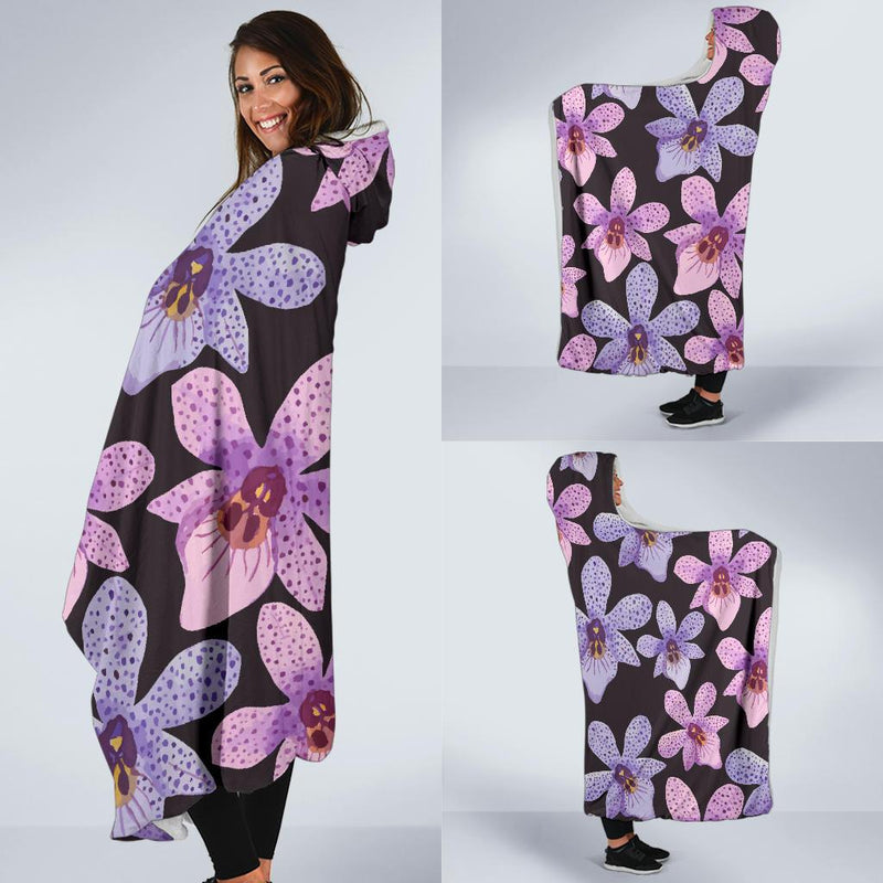 Orchid Pattern Print Design OR08 Hooded Blanket-JORJUNE.COM