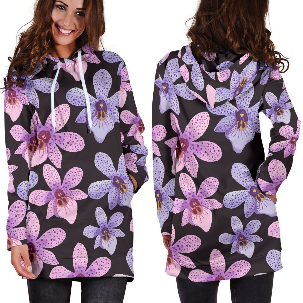 Orchid Pattern Print Design OR08 Women Hoodie Dress