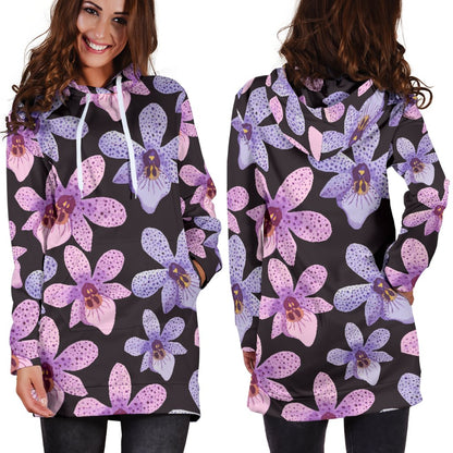 Orchid Pattern Print Design OR08 Women Hoodie Dress