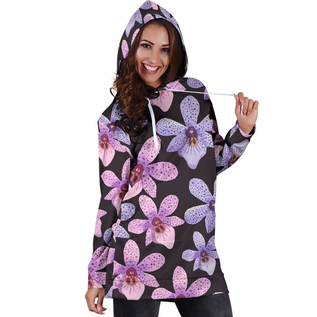 Orchid Pattern Print Design OR08 Women Hoodie Dress