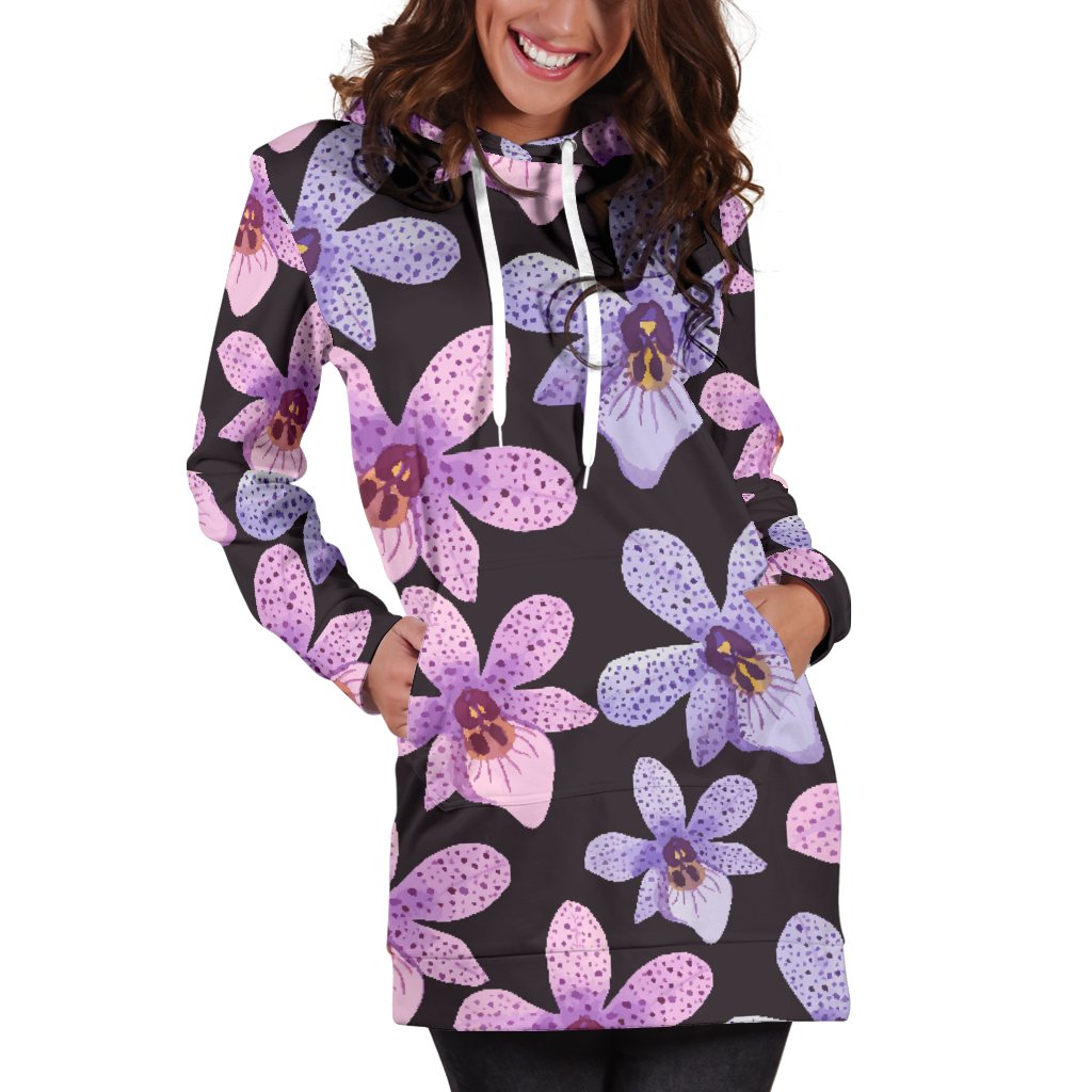 Orchid Pattern Print Design OR08 Women Hoodie Dress
