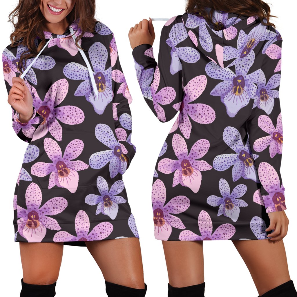 Orchid Pattern Print Design OR08 Women Hoodie Dress