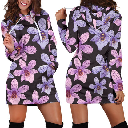 Orchid Pattern Print Design OR08 Women Hoodie Dress