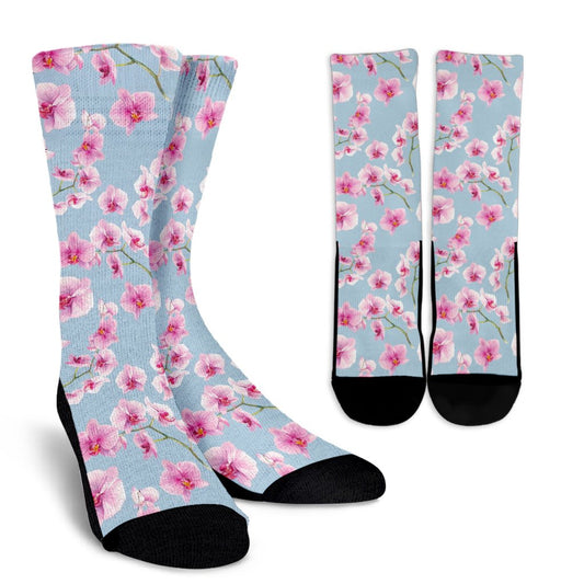 Orchid Pink Pattern Print Design OR01 Crew Socks-JORJUNE.COM