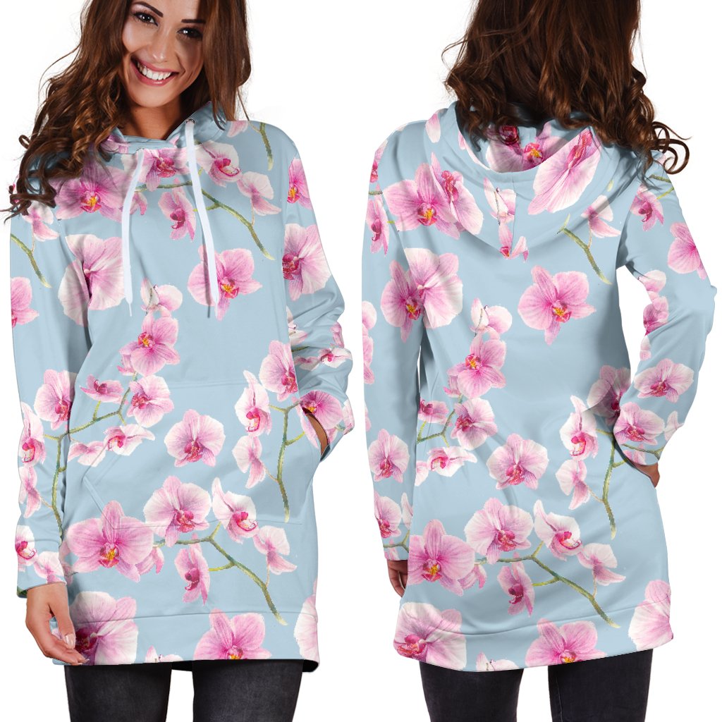Orchid Pink Pattern Print Design OR01 Women Hoodie Dress