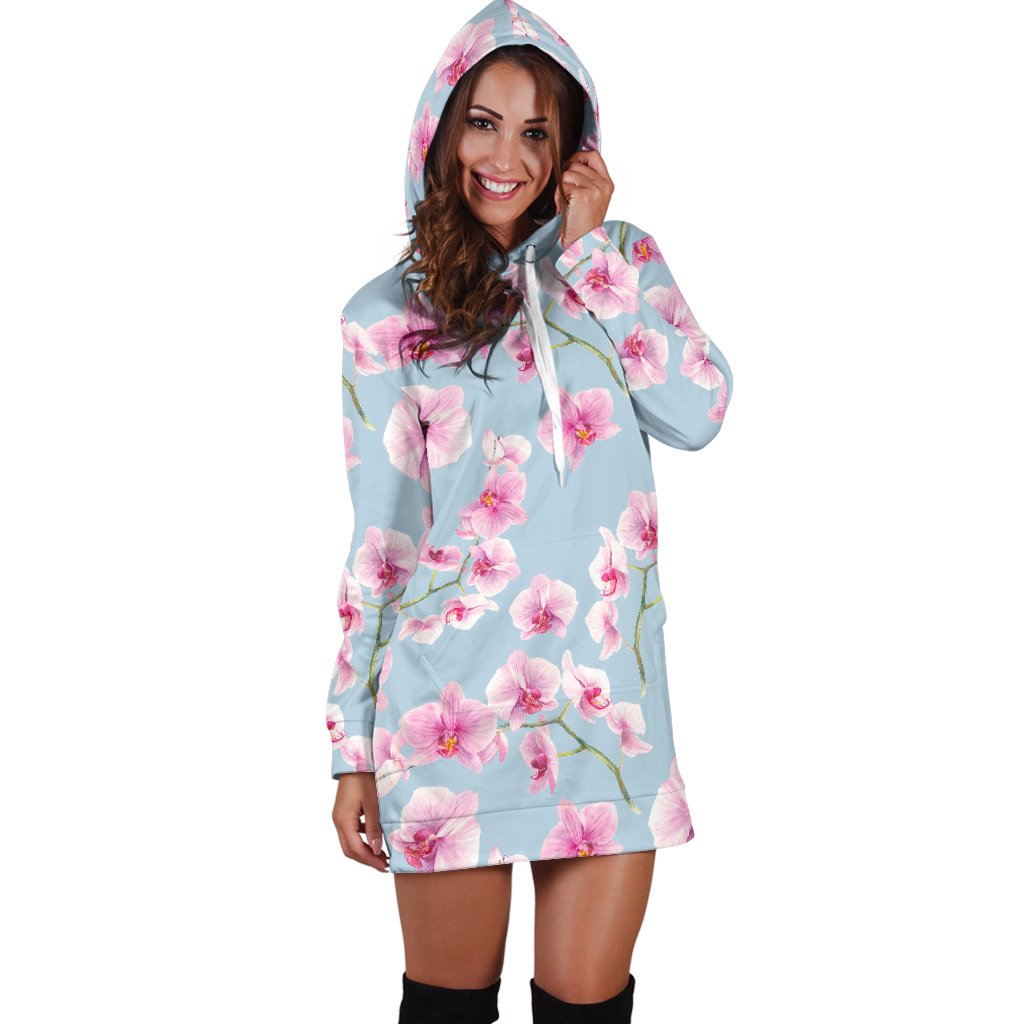 Orchid Pink Pattern Print Design OR01 Women Hoodie Dress