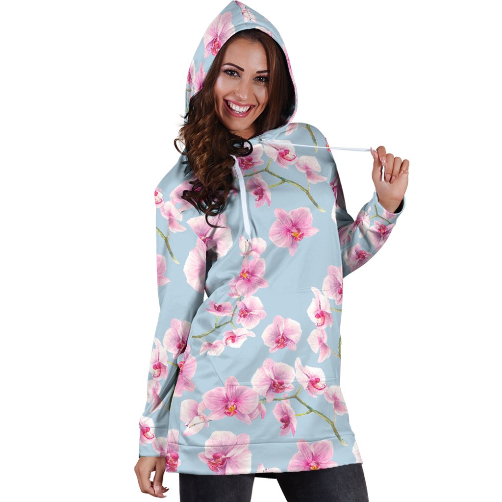 Orchid Pink Pattern Print Design OR01 Women Hoodie Dress