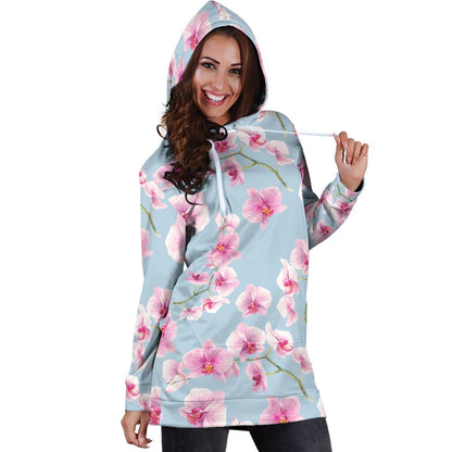 Orchid Pink Pattern Print Design OR01 Women Hoodie Dress