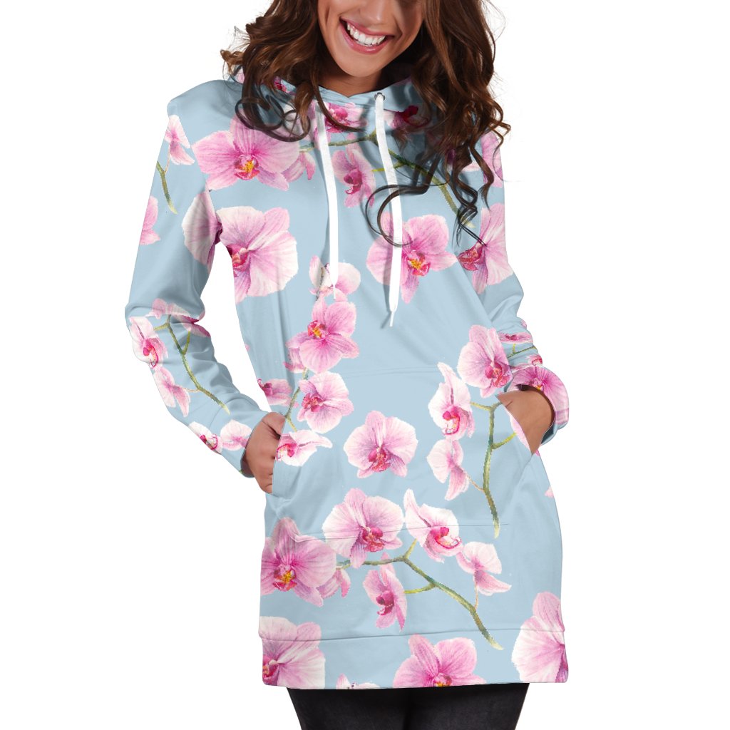 Orchid Pink Pattern Print Design OR01 Women Hoodie Dress