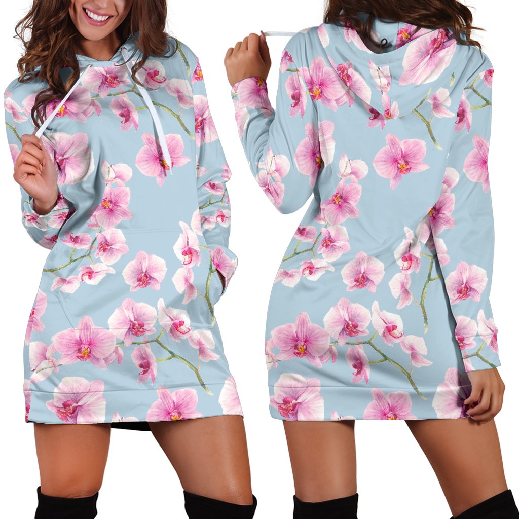Orchid Pink Pattern Print Design OR01 Women Hoodie Dress