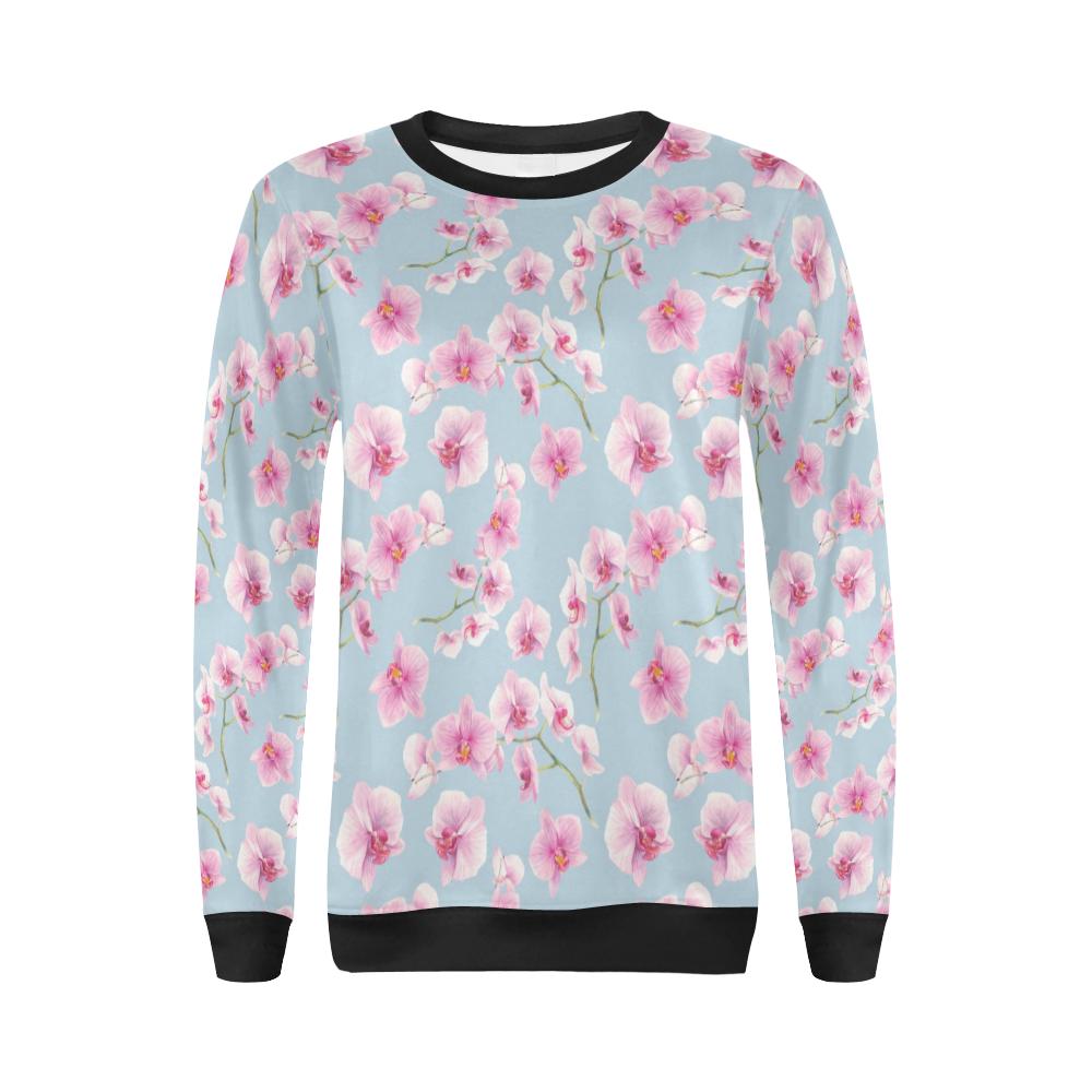 Orchid Pink Pattern Print Design OR01 Women Long Sleeve Sweatshirt-JorJune