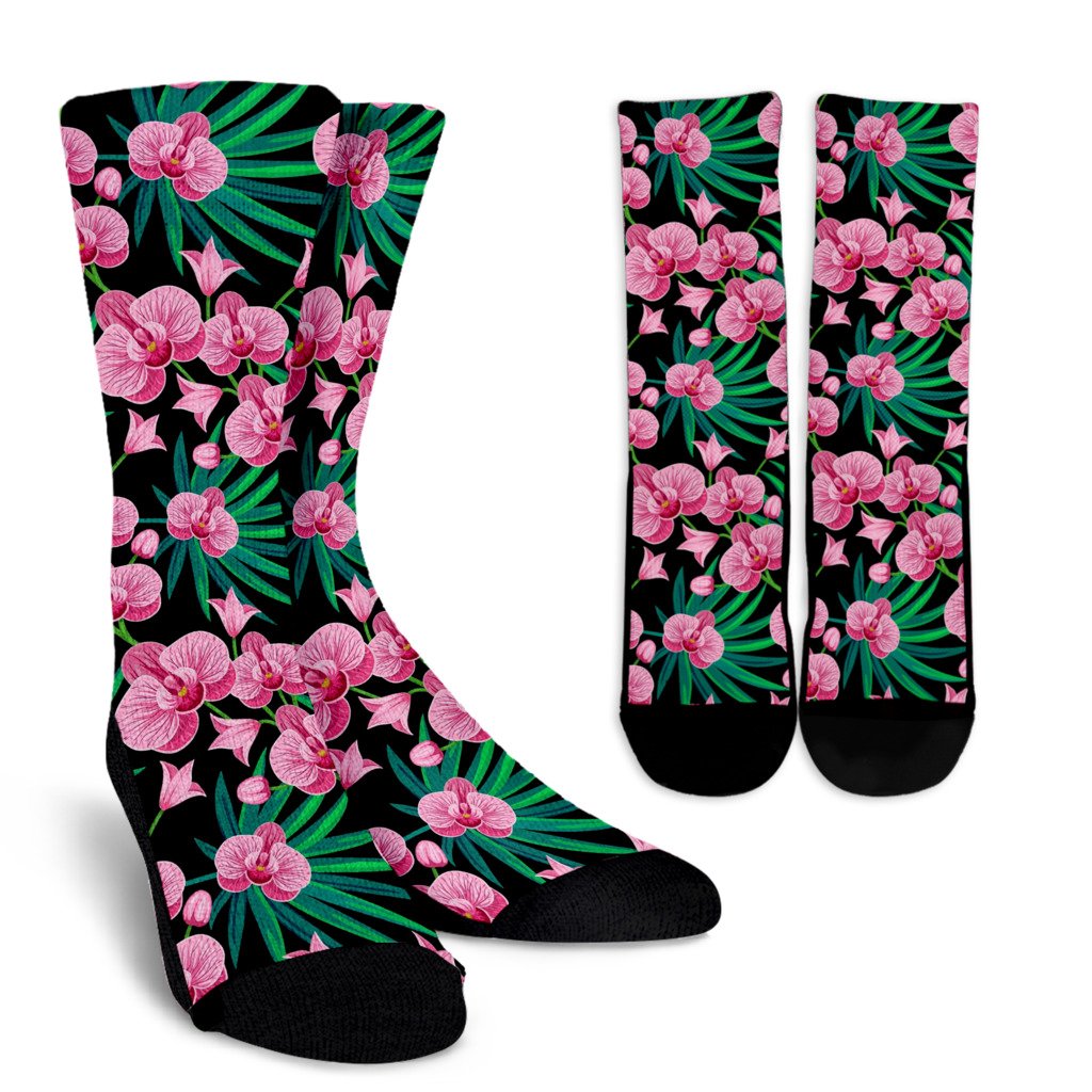 Orchid Pink Pattern Print Design OR06 Crew Socks-JORJUNE.COM
