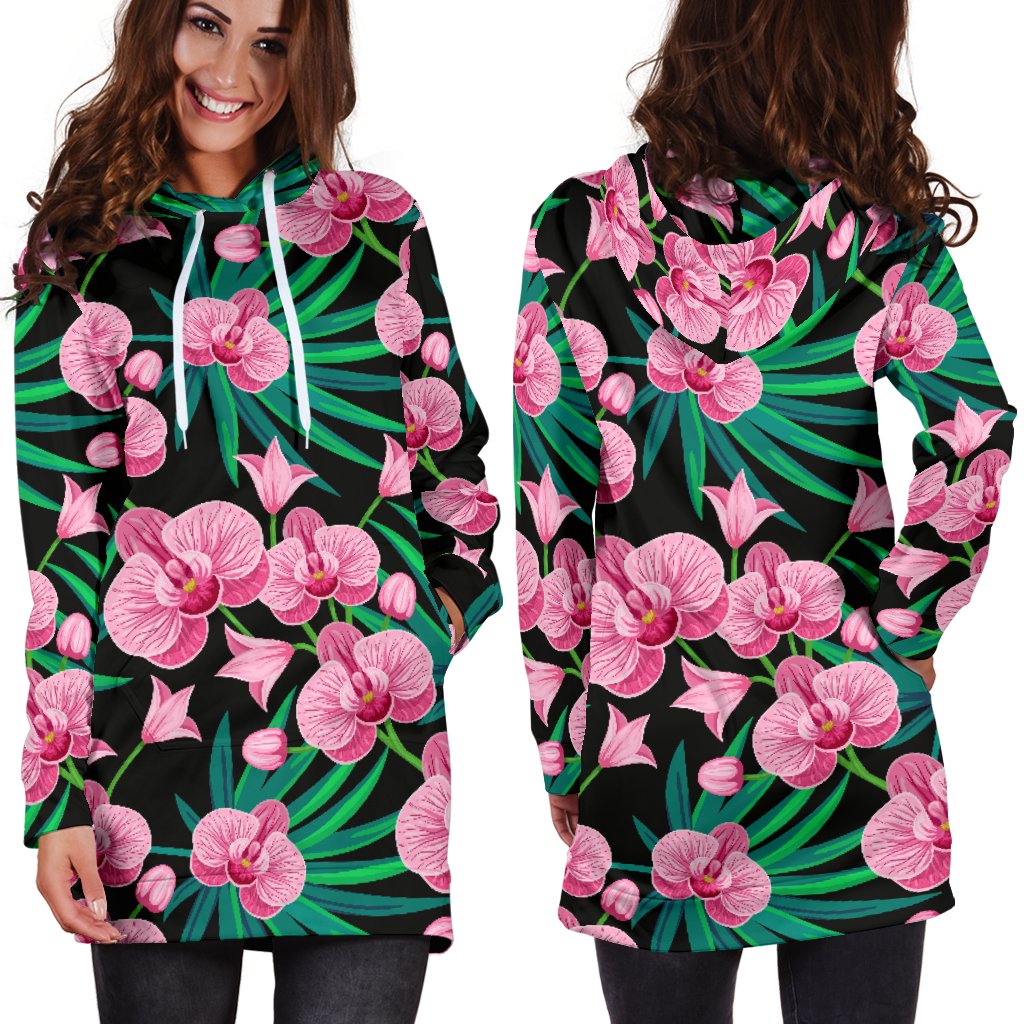 Orchid Pink Pattern Print Design OR06 Women Hoodie Dress
