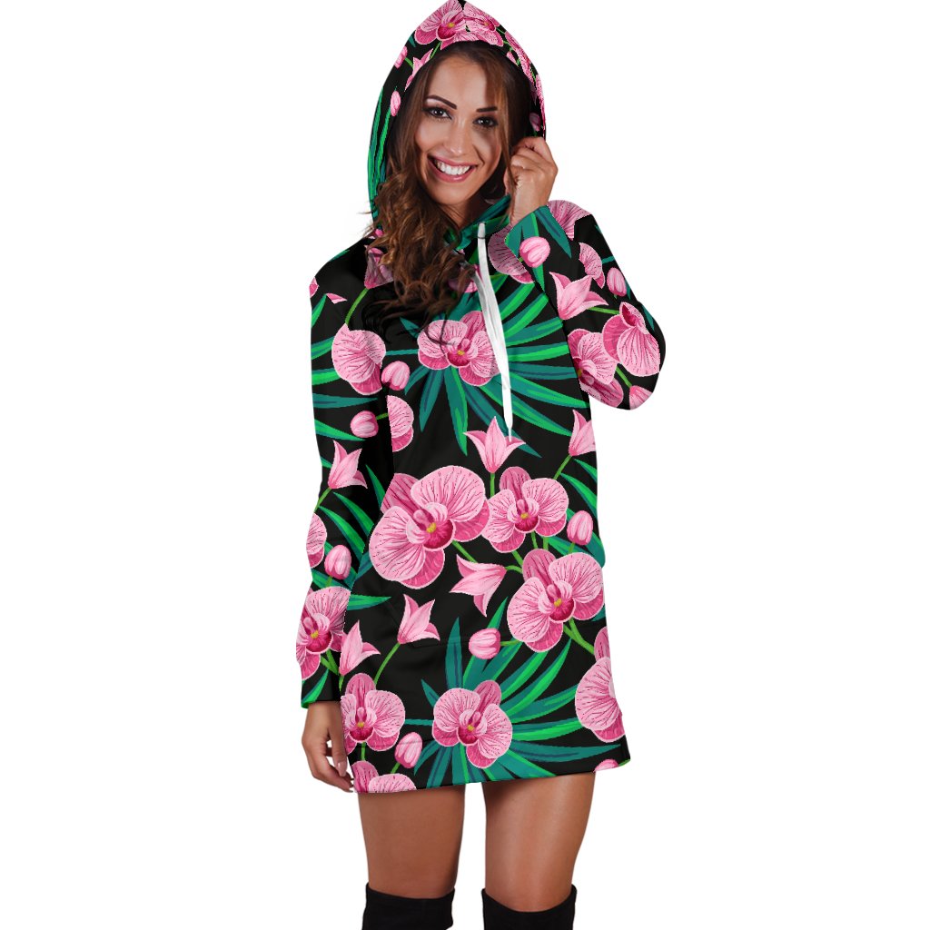 Orchid Pink Pattern Print Design OR06 Women Hoodie Dress