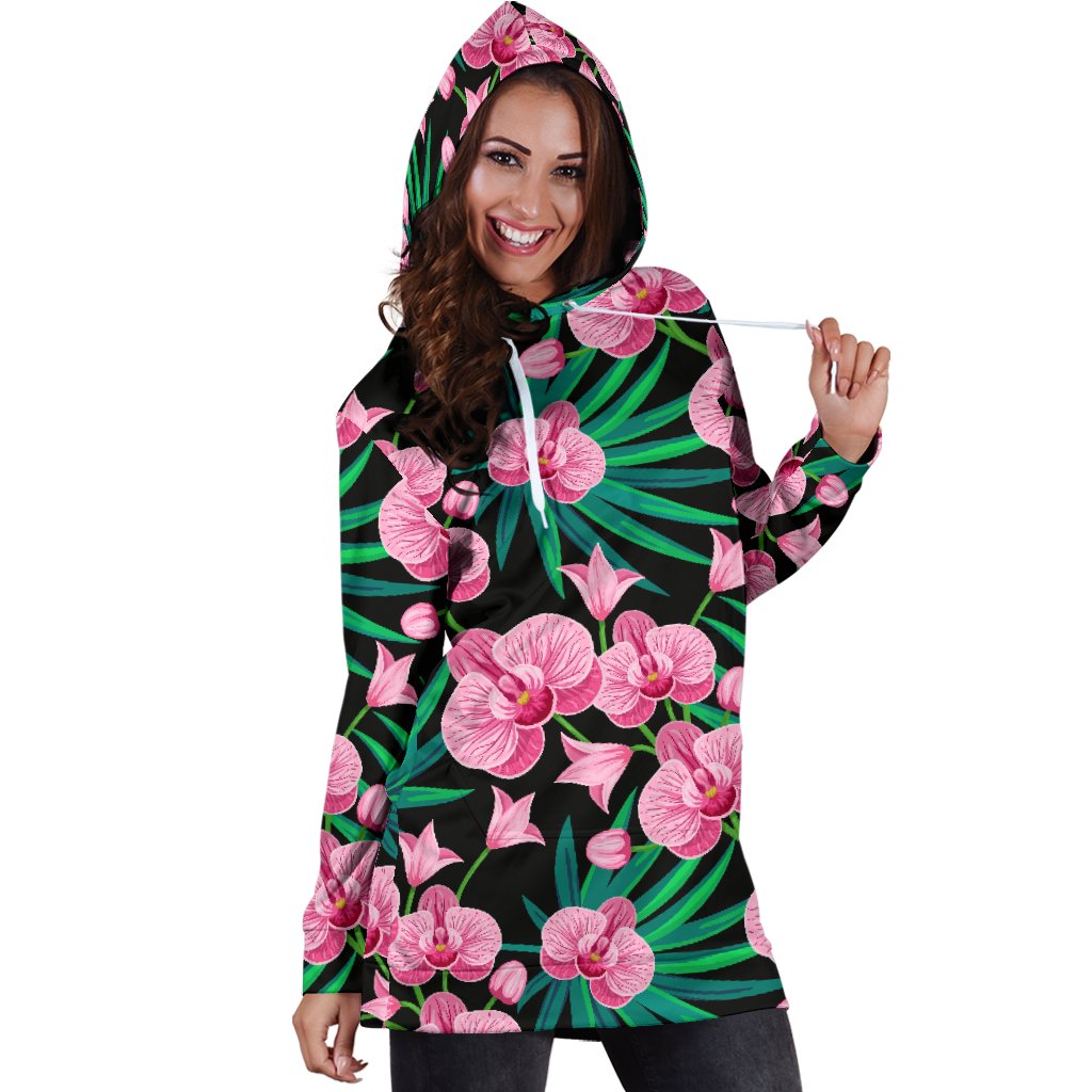 Orchid Pink Pattern Print Design OR06 Women Hoodie Dress