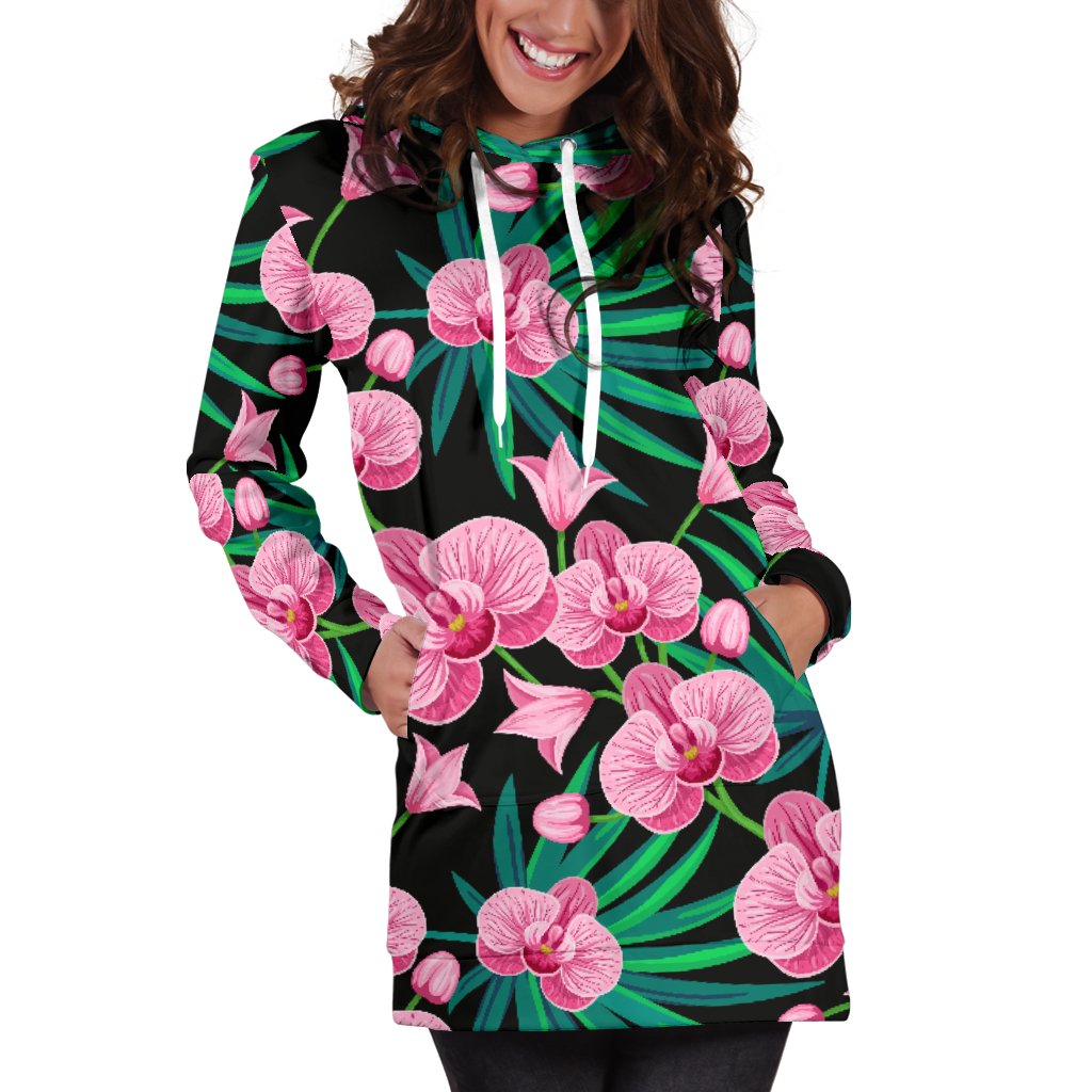 Orchid Pink Pattern Print Design OR06 Women Hoodie Dress