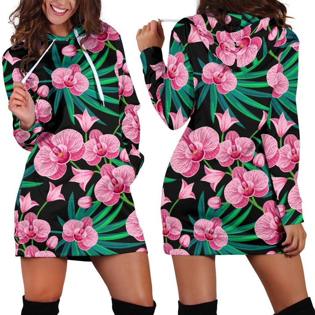 Orchid Pink Pattern Print Design OR06 Women Hoodie Dress