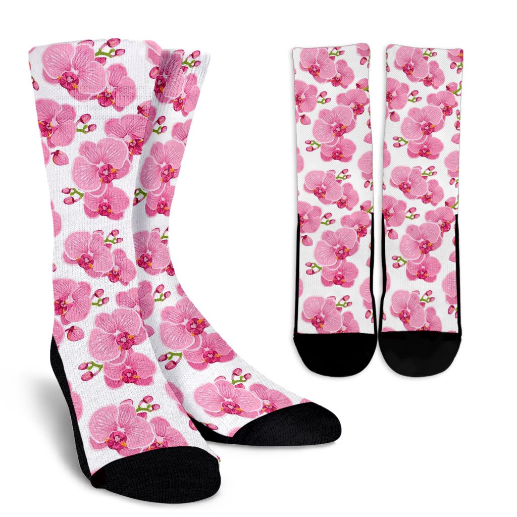 Orchid Pink Pattern Print Design OR07 Crew Socks-JORJUNE.COM