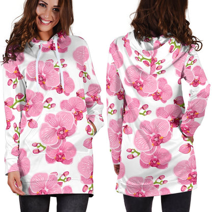 Orchid Pink Pattern Print Design OR07 Women Hoodie Dress