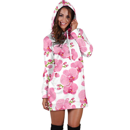 Orchid Pink Pattern Print Design OR07 Women Hoodie Dress