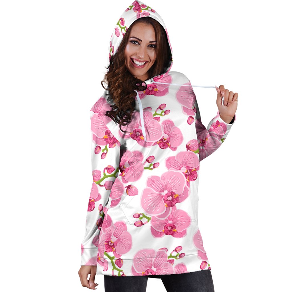 Orchid Pink Pattern Print Design OR07 Women Hoodie Dress