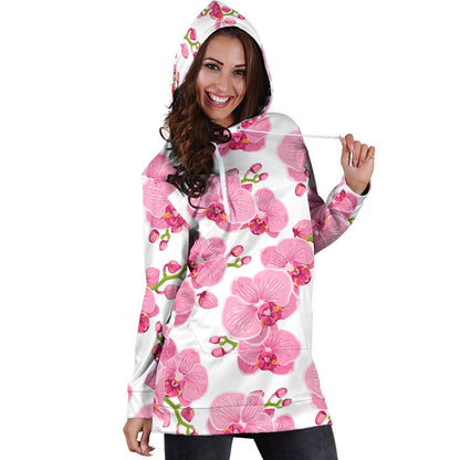 Orchid Pink Pattern Print Design OR07 Women Hoodie Dress